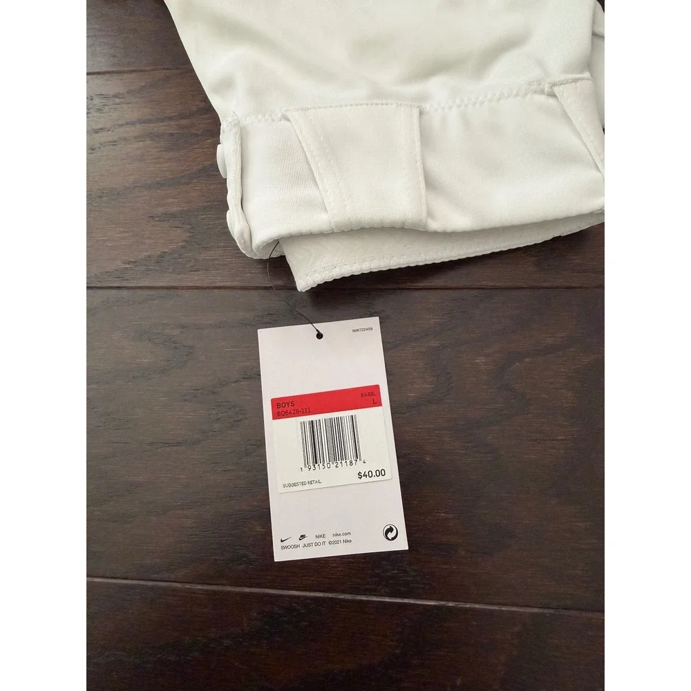 Nike Boys Large White Baseball Pants Green Stripe Team Engineered BQ6426-111 NWT